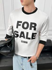 ESTAVOR Men's Graphic T-Shirt FOR , Letter Print, Long-Sleeved Sweatshirt/T-Shirt - White - View 7