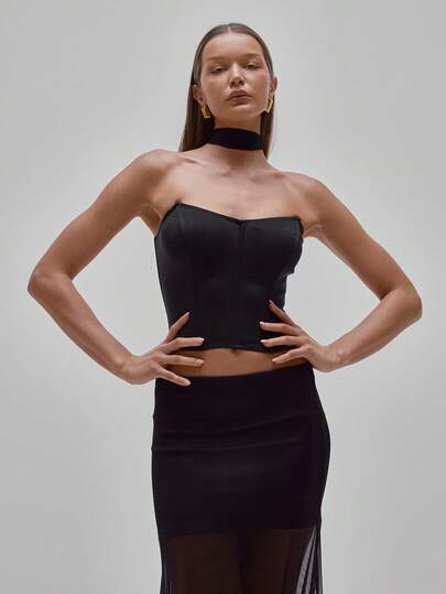 MUSERA Satin Hjärtformad Halsringning Benad Figurnära Axelbandslös Bandeau Korsett Del av set Topp Endast Fest Sexig Kväll Ute Elegant Tillfälle Alla hjärtans dag Brudklänning Bröllop Förlovning Vår Sommar