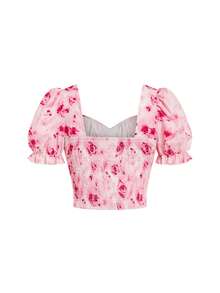 GlowEve New Square Collar Short Sleeve Woven Bowknot Tie Elegant Cute Versatile Fitted Women Blouse - Multicolor - View 2