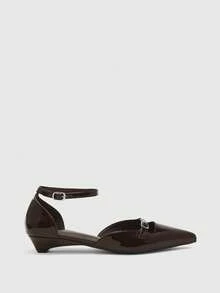 CUCCOO BIZCHIC Zapatos de tacón bajo de punta fina negros, sencillos y elegantes, versátiles, con tira trasera. Nuevos zapatos planos de bajo empeine para ir al trabajo, con correa en el talón, adecuados para la oficina en primavera/otoño - Café espejo 171 - Ver 2