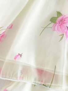 SHEIN 两件套女婴碎花雪纺蝴蝶结装饰无袖吊带上衣+松紧腰短裤套装，可爱甜美，黄色，带衬里，适合夏季休闲外出、旅行、海滩、摄影 - 黃色 - 查看 3