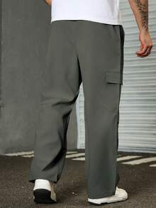 Manfinity Homme Pantalones cargo casuales de unicolor para hombres de talla grande - Gris - Ver 2