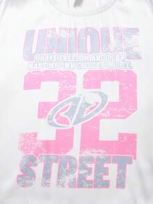 Girlism 少女休闲复古学院风宽松超大款插肩撞色印花圆领T恤和工装裤针织套装，黑白配色 - 彩色 - 查看 6