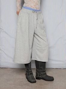 COUREZ 低腰长款七分运动裤 / Y2K 春季女装舒适街头风宽松运动裤性感时尚假日外出生日装 - 淺灰色 - 查看 7