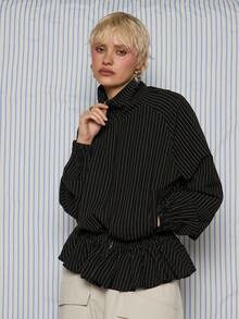 COUREZ Pinstripe Lightweigth Track Jacket /Y2K Spring Clothes For Women Sexy Stylish Going Out Outfits Black Jackets For Women Birthday Outfits Date Night Valentines Day - Black - View 6
