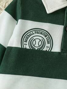 SHEIN Playful Pals 2pcs Baby Boy Casual Sports Collegiate Striped Polo Shirt And Blue Denim Jeans Set, With Badge And Numeral Print, Suitable For Layering With Jacket, Sports, School, Holiday, Travel, Winter Boys Outfit Sets 2 Years Old 24 Months Boy Set Baby Boy Clothes Long Sleeve Baby Boy Casual Set - Green - View 6