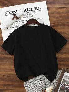 女童数字蝴蝶结印花圆领短袖休闲百搭T恤 - 黑色 - 查看 2