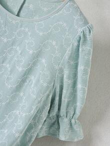 Rusticease Vestido holgado con cuello redondo, mangas abullonadas y bordado floral para mujer - Multicolor - Ver 6