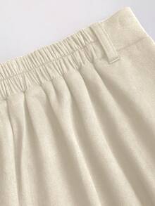 Sweetra 女士咖啡棕色仿麂皮单排扣半身裙，秋冬款 - 卡其色 - 查看 4