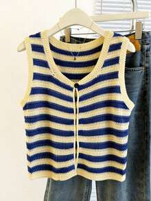 Resyla 女士条纹无袖休闲针织上衣 - 彩色 - 查看 3