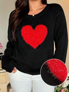 Vionelle Áo len dài tay họa tiết trái tim lấp lánh dành cho nữ cỡ lớn, thích hợp cho mùa Thu/Đông/Xuân. - màu đen - Xem 1