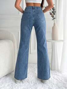 Cottnline Women's Pocket Button Casual Versatile Commute Flare Jeans Y2k Jeans Low Rise Jeans Boot Cut Jeans Flared Jean Cowgirl Jeans - Blue - View 2