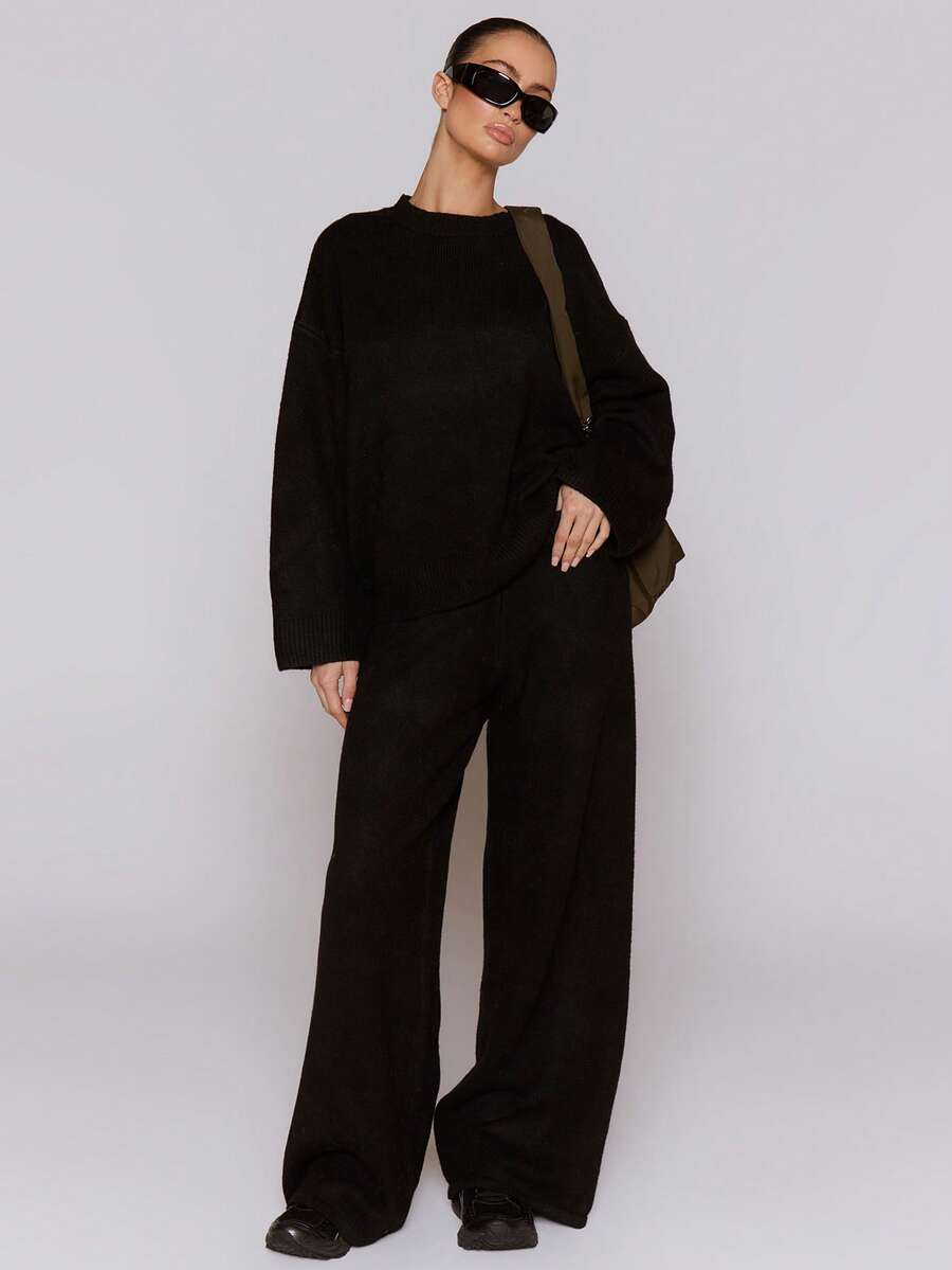 MUSERA Knit Oversized Jumper Cool Girl, Streetstyle, Cute, , , Winter Spring - Black - View 1