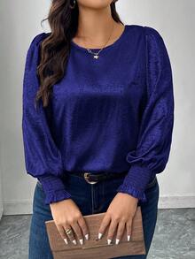 SHEIN LUNE 圆领金属箔泡泡袖衬衫 - 紫色 - 查看 8