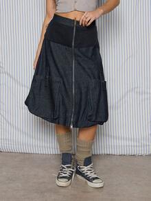 COUREZ Falda cargo de mezclilla azul oscuro / Ropa de invierno Y2K para mujeres, conjunto de ropa cómoda para rave, faldas para salir de mujer, faldas de verano - Azul Marino - Ver 3