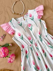 Sparklyn Tween Girl Print Dress, Fashion Design Suitable For Outing, Vacation, Parties And Other Occasions, Spring/Summer - Multicolor - View 4