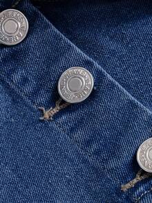 SHEIN SXY Áo hai dây denim ôm sát người dành cho nữ cỡ lớn với dây thun co giãn thắt nơ, thích hợp cho mùa hè. - Rửa tối - Xem 4