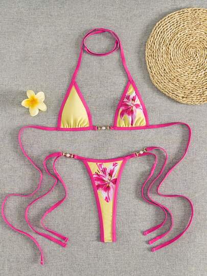 Swim Vcay Swim SXY 2件套女士新款印花细肩带露背超三角比基尼上衣和丁字裤性感比基尼套装