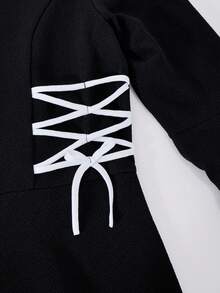 Teen GirlMiddle Eastern Style Waist Cinched Elastic Knit Dress, Elegant For Party And Urban Occasions - Black - View 6