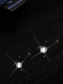 ROMWE MEN 2026 Spring, Autumn & Summer Men's Casual Rhinestone Embellished Round Neck Printed Short Sleeve T-Shirt, Punk Street Y2K Style Summer Top - Black - View 5