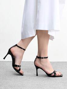 CUCCOO BIZCHIC 女士休闲简约方头高跟凉鞋 - 烏黑色 - 查看 4