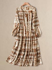 Rusticease 女士时尚扎染印花衬衫裙，春秋季长款女装套装长款衬衫裙休闲连衣裙女士长袖连衣裙 - 彩色 - 查看 2