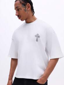 SUMWON Ornate Cross Design Tank Top With Front Chest And Full Back Graphic Print For Casual Summer Wear - White - View 3