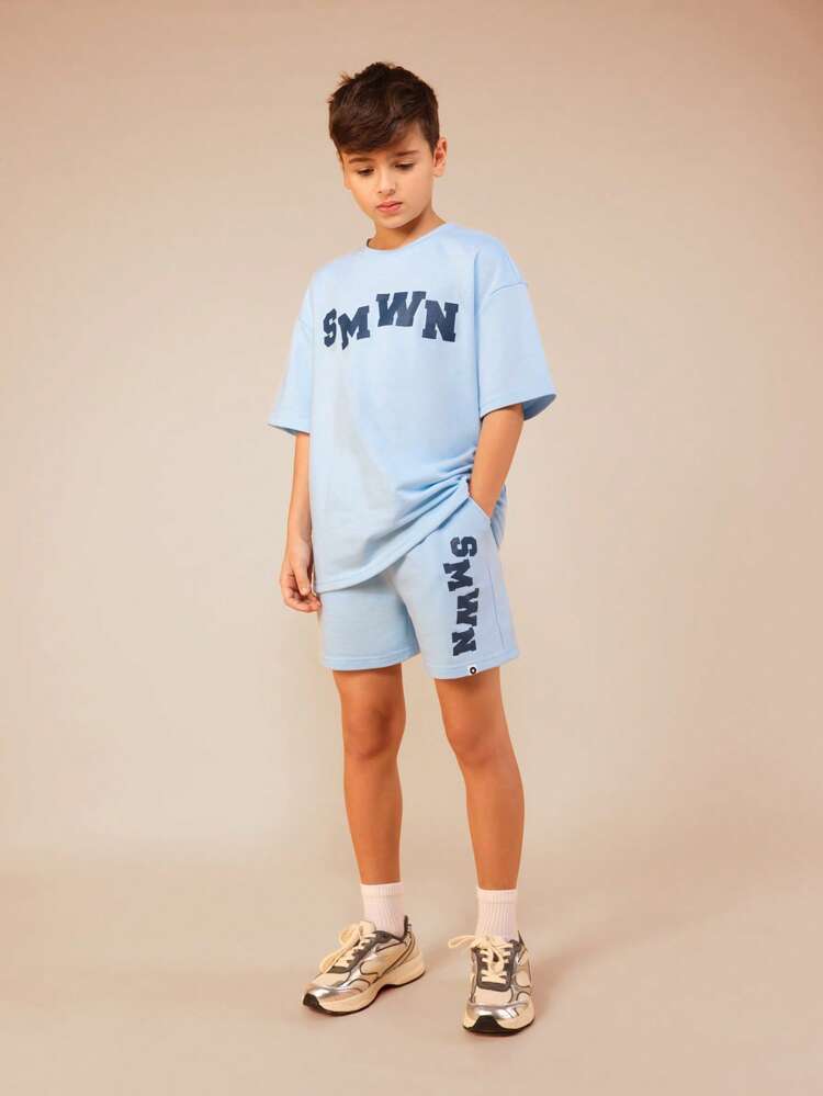 Crew Neck T-Shirt And Shorts Set With Logo Print