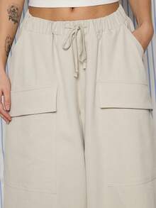 COUREZ Quần cargo ống rộng cạp thấp kiểu phồng/Phong cách Y2K mùa xuân cho nữ, thời trang đường phố, trang phục thường ngày đi chơi, quần ống rộng, trang phục dự tiệc, hẹn hò, ngày lễ tình nhân. - Màu be - Xem 4