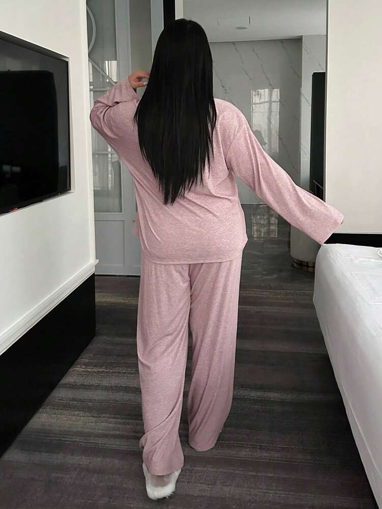 Dazy Plus 2pcs Casual Patchwork Lounge Set, Loose Cute Plus Size Women Pajamas, Spring/Autumn