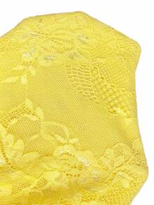 SHEIN BAE Black Lace Sleeveless Open Shoulder Ruched Bodysuits, Autumn, Halloween - Yellow - View 3
