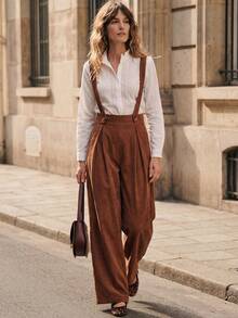SHEIN LUNE Chic Jumpsuit Long Casual Sleeveless Jumpsuit In Woven Fabric - Brown - View 4