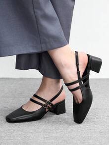 CUCCOO BIZCHIC 女士经典黑色绑带低跟鞋，圣诞节必备 - 靜夜黑色 - 查看 3