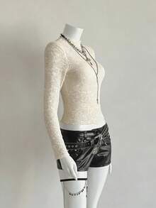 EgrlEra Women's Fashionable Black Sexy Lace Blouse - Beige - View 3