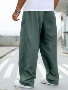 Manfinity Homme Plus Size Men's Solid Color Casual Versatile Slant Pocket Pants - Mint Green - View 2
