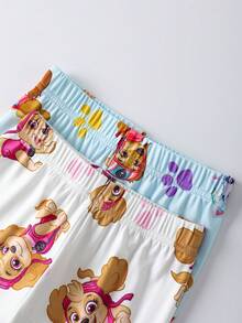SHEIN | PAW Patrol Young Girl Cartoon Cute Dog Print Trim Snug Fit Pajama Set, Includes Top And Pants, Autumn/Winter - Baby Blue - View 6