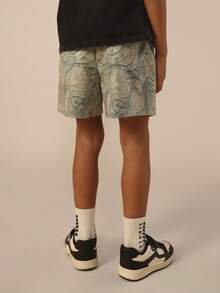 SUMWON Boys Pull On Shorts With Abstract Topographic Map Pattern Summer Casual Drawstring Shorts - Olive Green - View 2
