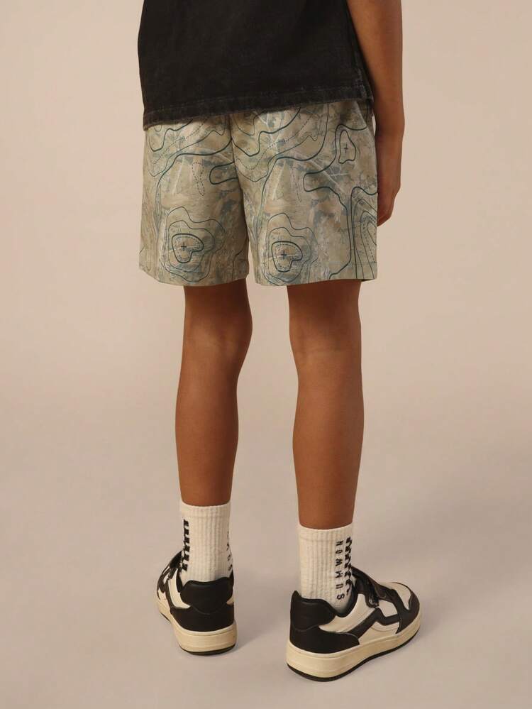 Abstract Topographic Pattern Pull On Shorts
