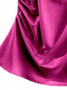 Franclia Beige Camisole Strap Waist Single Side Ruffle Cinched Waist Women Minimalist Fashion Camisole Strap Fuchsia Top Fuchsia Camisole Satin Camisole Magenta Top Satin Top - Hot Pink - View 4