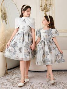 Vestido Floral Fofo com Laço para Meninas Jovens - Multicolorido - Visão 6