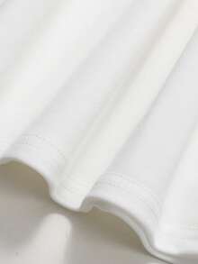 SHEIN Teen Girl Elegant Fitted Short Sleeve Waist-Cinching Solid Color Long Dress Teen Girl - White - View 5