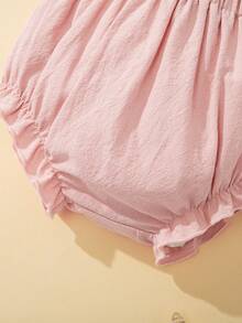 SHEIN Baby Girl Solid Color Ruffle Hem Pleated Shorts - Pink - View 4