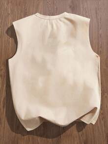 Manfinity Joysei 男士休闲3D字母卡其色背心，春夏款，适合户外运动 - 卡其色 - 查看 3