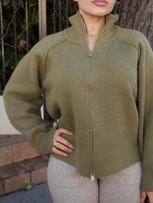 Lupita Cardoza 拉链立领开衫，长袖上衣，老款款式，秋季服装商务休闲女式工作服夹克 - 軍綠色 - 查看 3