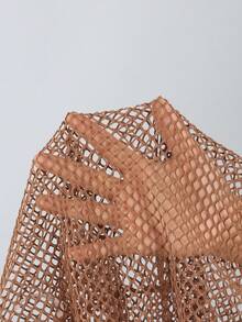 SHEIN Teen Girl 3-Piece Mesh Shell Decor Halter Bikini Set - Brown - View 9