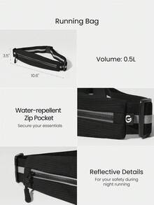 GLOWMODE 0.5L Glow Run Breathable Mesh Waterproof Logo Reflective Zipper Pocket Drawstring Adjustable Strap Micro Running Belt Bag Jogging Training Travel Studio Daily Active Fall Winter - Black - View 7