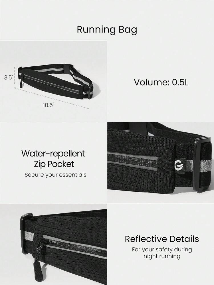 0.5L Glow Run Breathable Mesh Waterproof Logo Reflective Zipper Pocket Drawstring Adjustable Strap Micro Running Belt Bag Jogging Training Travel Studio Daily Active Fall Winter
