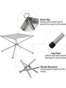 Folding Campfire Fire Rack Outdoor Camping Garden Backyard Heating Mesh Stainless Steel Foldable Fire Pit BBQ Tools Disassemble, Camp Kitchen - Silver - View 8