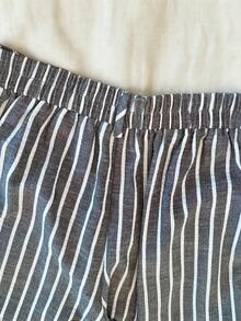 Franclia French Retro Casual Vacation Black & White Striped Elastic Waist Comfortable Slimming Wide Leg Straight Women's Pants, Summer Linen Trousers - Dark Grey - View 2