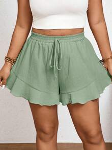 Elaquor Plus Size Solid Color Shorts With French Ruffle Hem - Multicolor - View 4